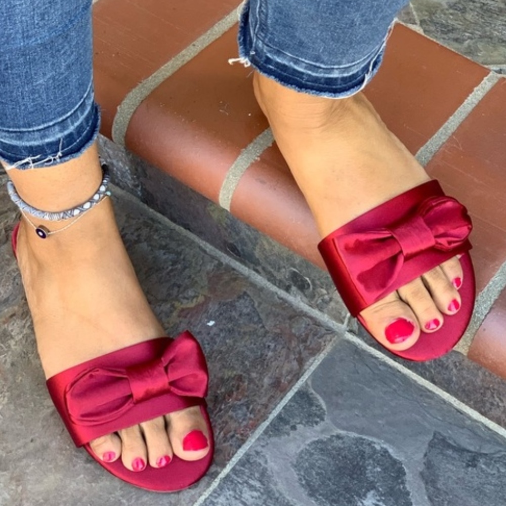 ladies flat slides in Wine